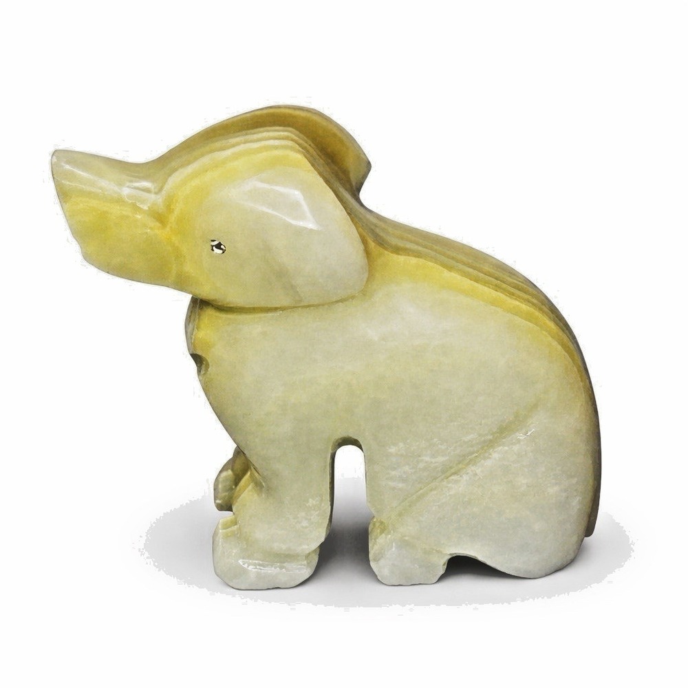 Vintage Hand Carved Green Onyx Elephant Figurine‎ Polished Banded Stone 3"